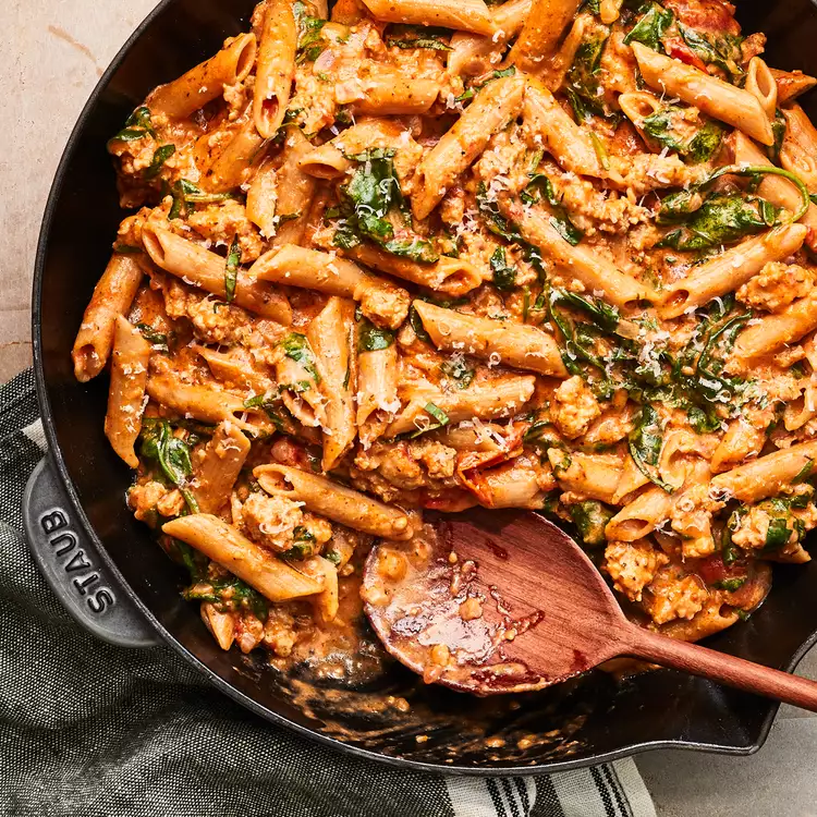 One-Skillet Cheesy Ground Chicken Pasta