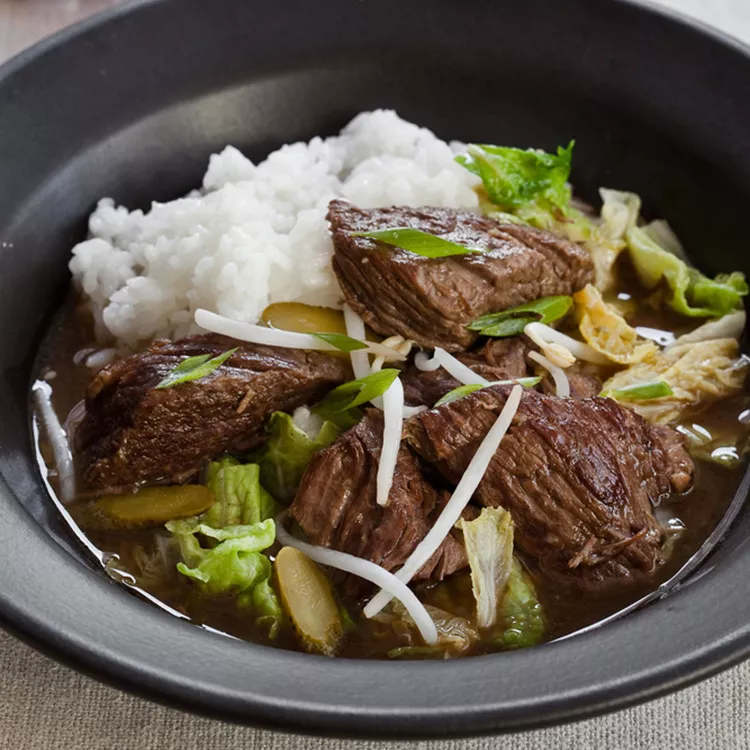 Slow Cooker Beef Stew with Napa Cabbage and Pickles