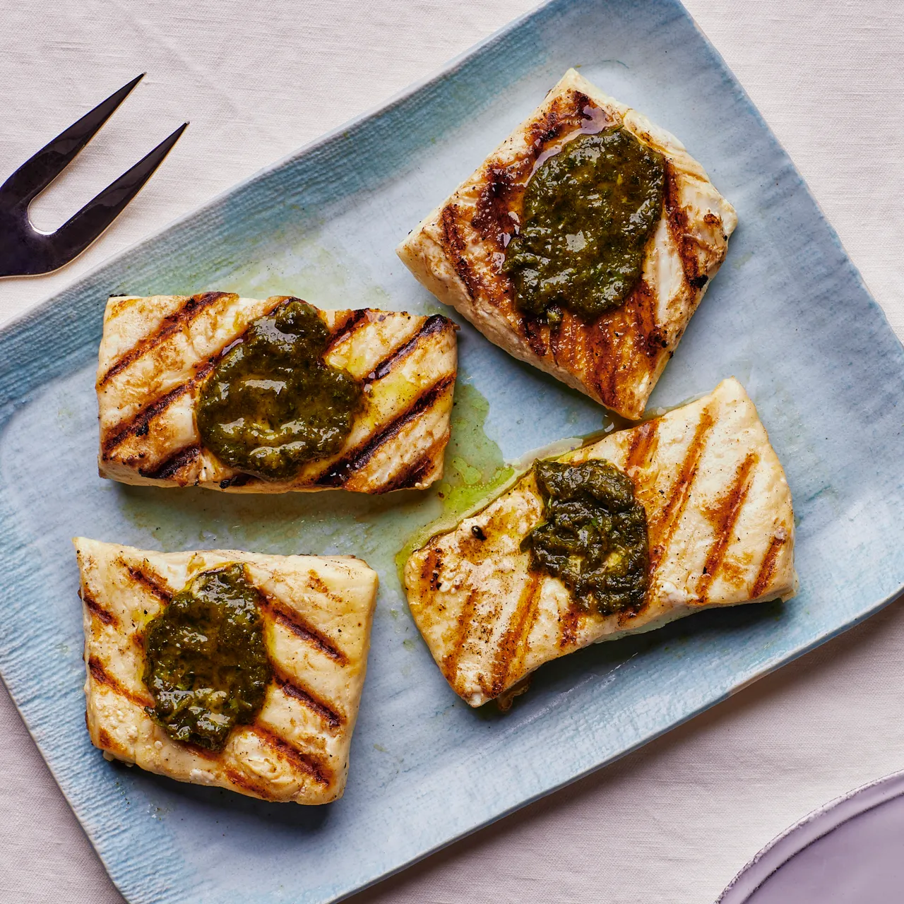 Grilled Halibut With Basil-Shallot Butter