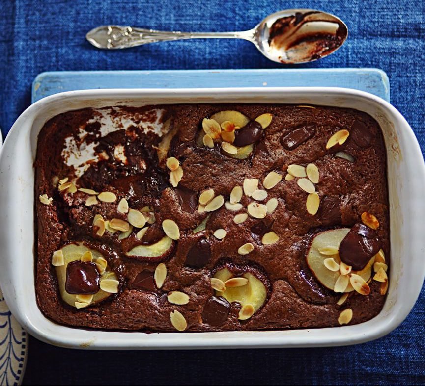 Squidgy chocolate pear pudding