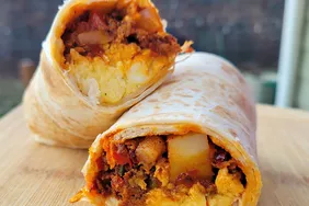 Breakfast Burrito with Potatoes and Chorizo