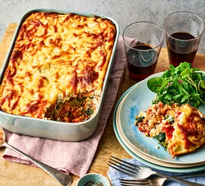 Whipped ricotta, spring onion & leek matzo lasagne