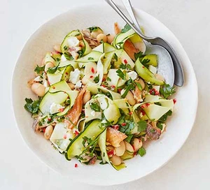 Smoked mackerel, courgette & butter bean salad