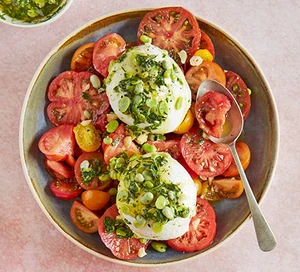 Tomato, burrata & broad bean salad