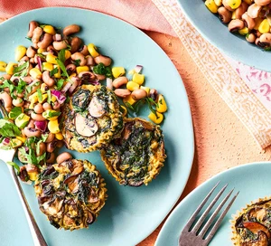 Veg-packed egg muffins with bean salad